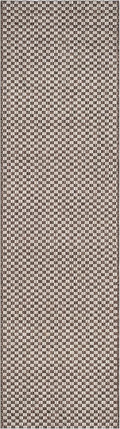 SAFAVIEH Washable Rug Outdoor Courtyard Collection - 2'3" x 14' Runner, Light Brown & Light Grey, Non-Shedding & Easy Cleaning, Ideal for Patio, Entryway, Mudroom, Hallway, Kitchen (CY8653-36321)