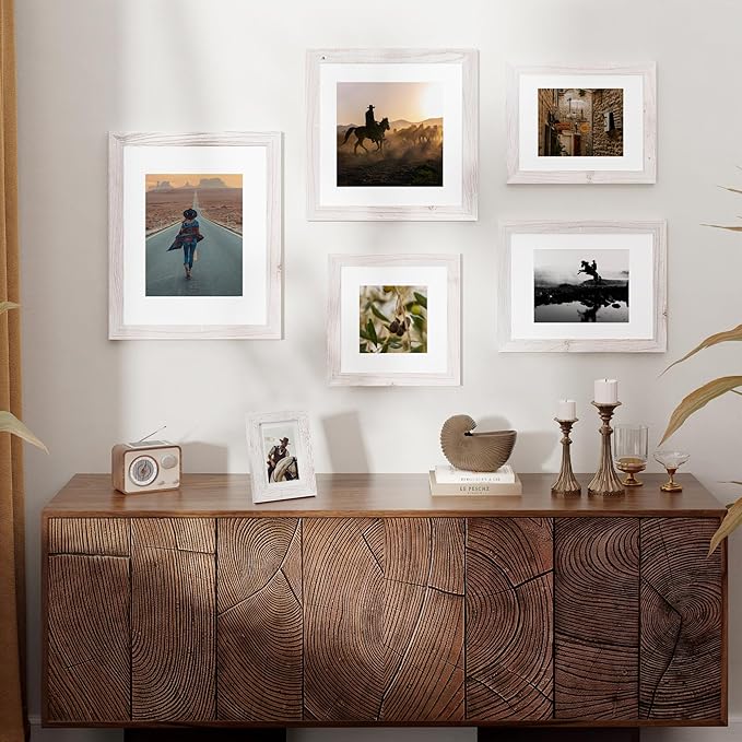 16x20 Picture Frame, Solid Wood Grain Picture Frame-Tempered Glass, Display Poster 11x14 with Mat or 16 x 20 Without Mat, Rustic Picture Frames, 16x20 Picture Frames for Wall, White, 1Pack