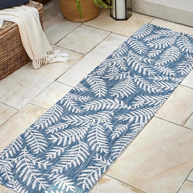 JONATHAN Y Palm Frond Indoor Outdoor Runner Rug 2X8 Navy/Ivory, Nevis for Backyard, Patio, Porch, Easy-Cleaning, High Traffic, Pet-Friendly, Non-Shedding (SMB119B-28)