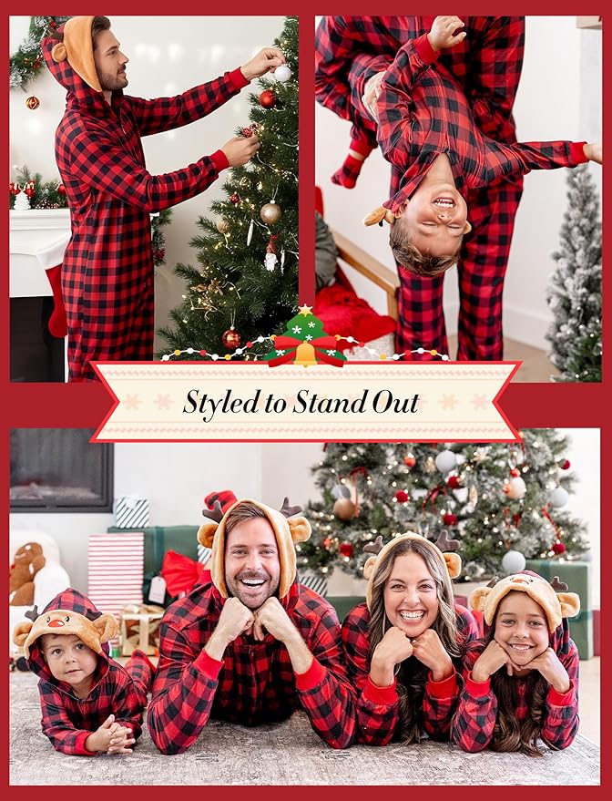 PATPAT Matching Family Christmas Onesie Pajamas – Holiday Hooded Jumpsuit Sleepwear PJs Couples Xmas Loungewear with Socks