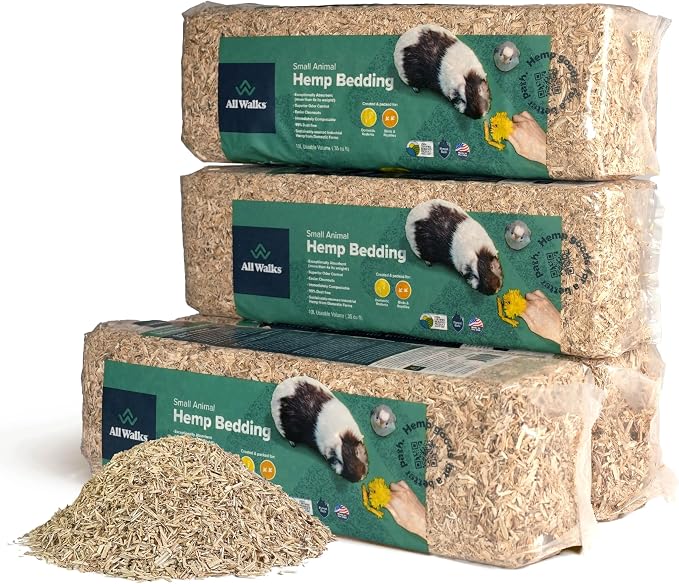 All Walks | Hemp Bedding for Small Animals, 4 x 10L Bags 40L Total (8 LBS) | Low Dust, Odor Control, Highly Absorbent, Natural Cage Bedding for Rabbits, Guinea Pigs, Hamsters, Birds and More