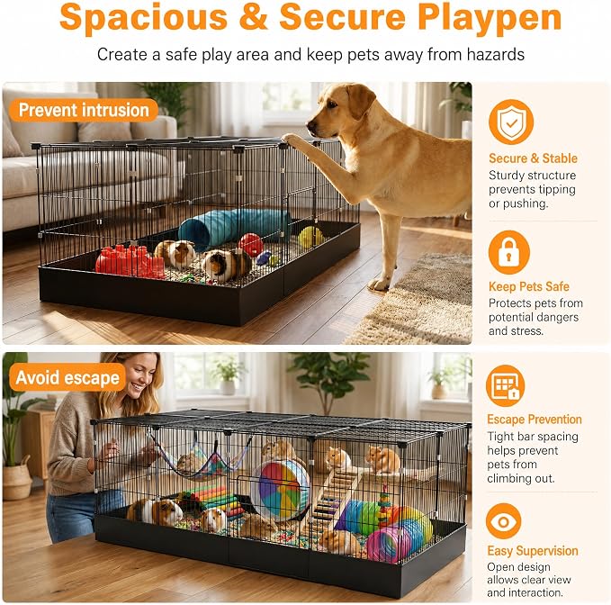 20 Planes Guinea Pig Cages Enclosed Hamster Cage with Door & Waterproof Liner, Expandable Cage for Guinea Pigs, Metal Wire Yard Fence Rabbit Cage