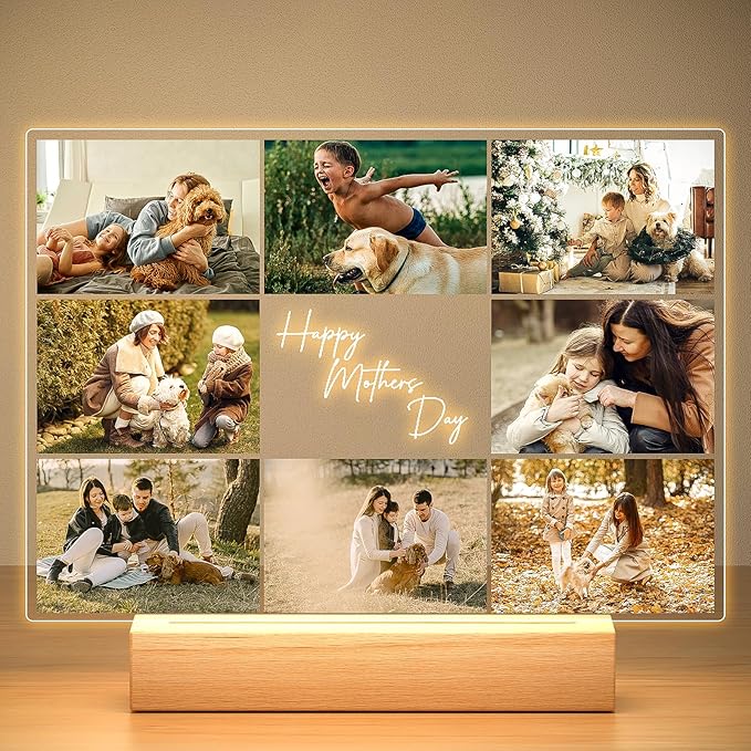 Custom Picture Frames with Photos, Personalized Photo Frame with Night Light, Personalized Birthday Gifts for Mom, Baby, Kid, Family