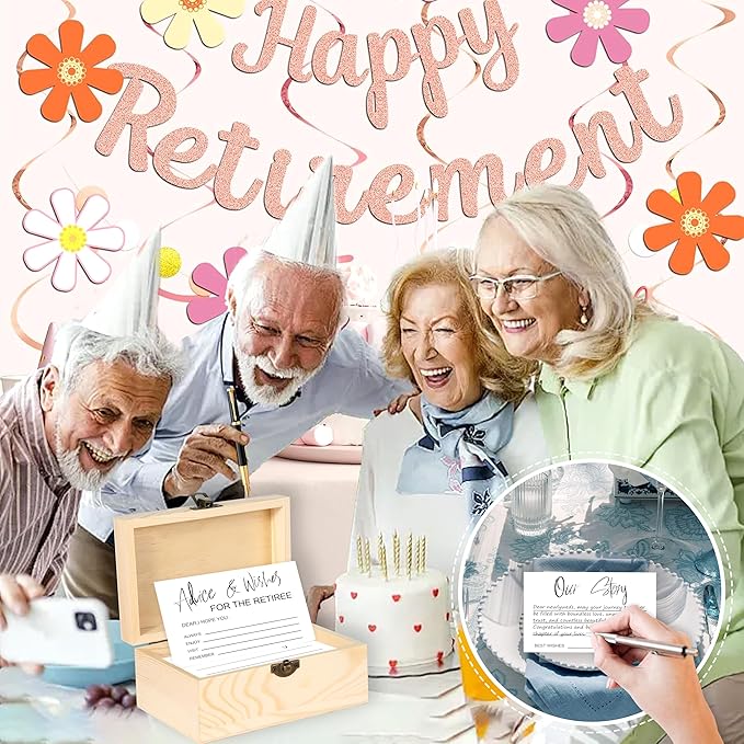 50PCS Retirement Wishes Cards Box for Retirement Party Decorations Favors & Gifts for Women or Men
