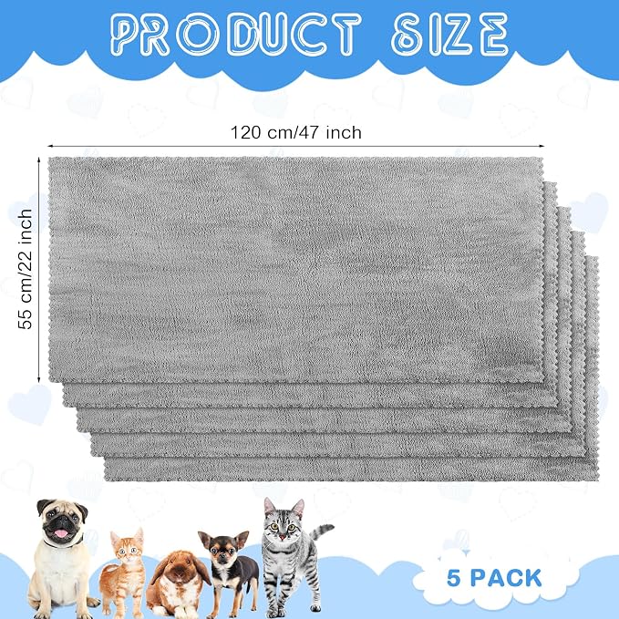 SmoothNovelty 5 Pcs Waterproof Guinea Pig Blankets, Gray, 22 x 47 Inch | Large Pet Bedding Mat, Waterproof Pee Pad, Washable Coral Fleece Cage Liner, for Guinea Pig Rabbit Cat Dog Sofa Floor