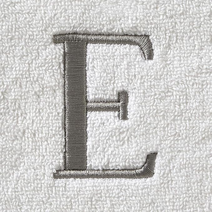SKL Home Casual Monogram Hand Towel Set, E, 16x26, White 2 Count