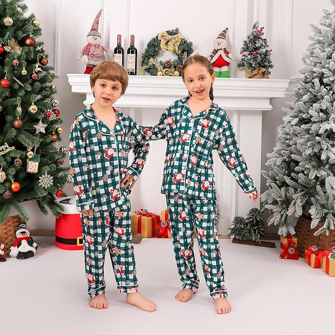ANGELGGH Family Christmas PJs Matching Sets 2 Pcs Festival Party Pajamas Holiday Warm Sleepwear Couples Button Loungewear