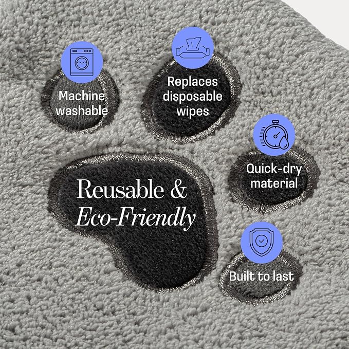 Microfiber Grooming Mitt, Reusable Pet Wipe, Dogs & Cats, Pair | machine washable, double-sided, paw-shaped design, replaces disposable wipes