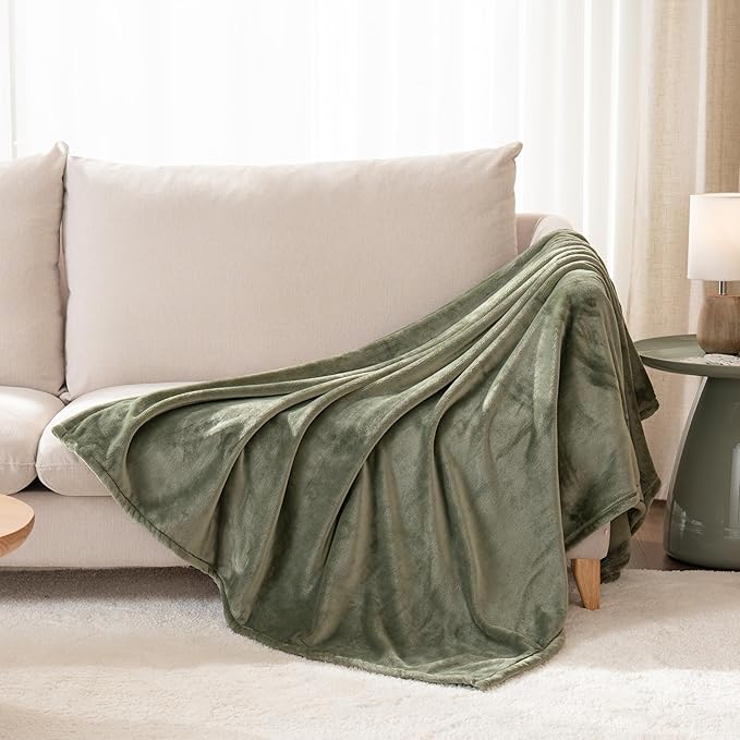 Berkshire Blanket Classic Velvetloft® Solid Throw Blanket, Lightweight Cozy Flannel Plush Throw Blanket for Bed and Couch, Dark Sage, 50×60 Inches