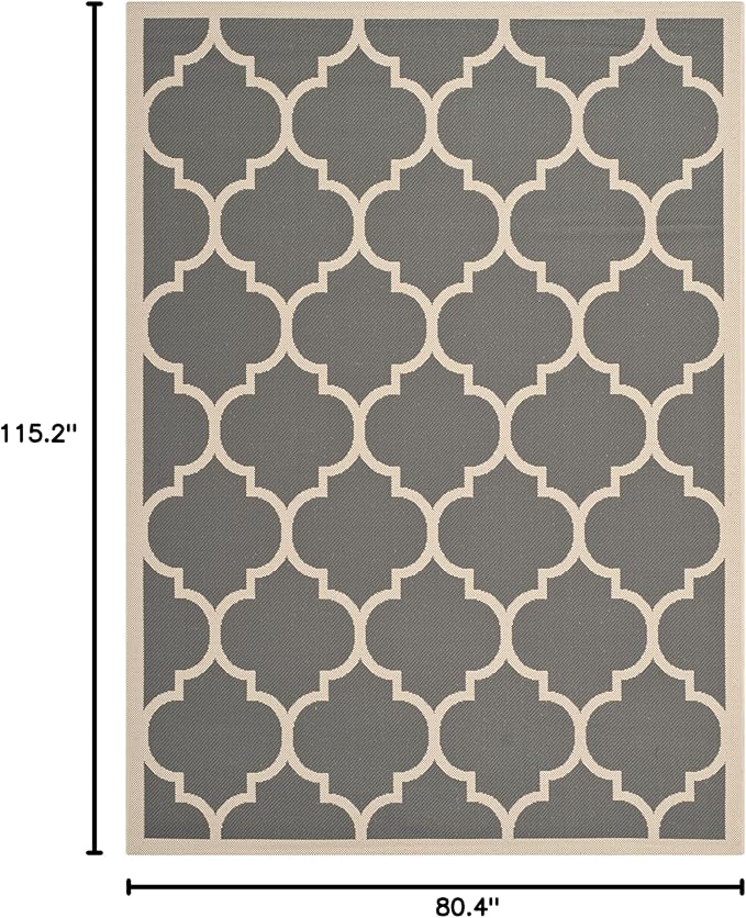 SAFAVIEH Washable Rug Outdoor Courtyard Collection - 6'7" x 9'6", Anthracite & Beige, Non-Shedding & Easy Cleaning, Ideal for Patio, Backyard, Mudroom (CY6914-246)