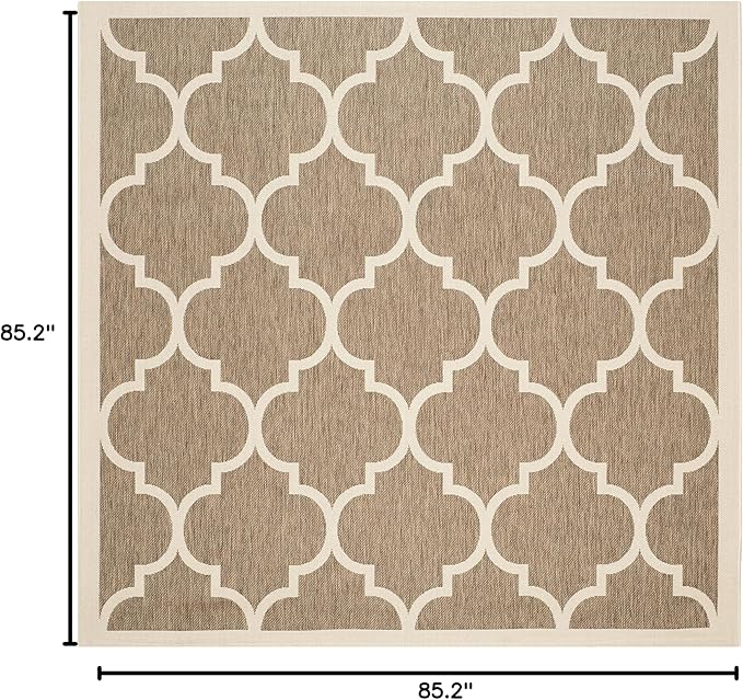 SAFAVIEH Washable Rug Outdoor Courtyard Collection - 7'10" Square, Brown & Bone, Non-Shedding & Easy Cleaning, Ideal for Patio, Backyard, Mudroom (CY6914-242)