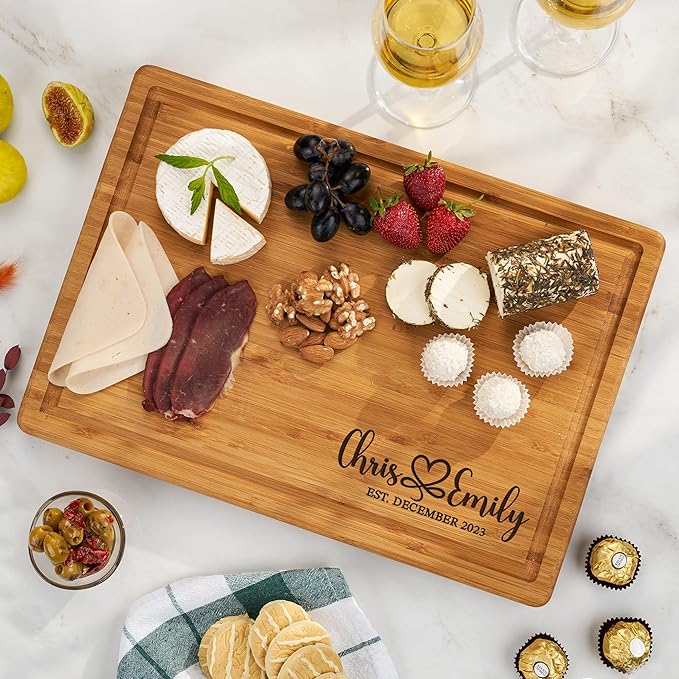 AWESOMETIK Engraved Bamboo Cutting Board – Personalized Charcuterie Board for Brides, Parents, Couples & Special Occasions