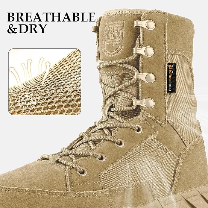 FREE SOLDIER Men's Work Tactical Boots 8 Inches Lightweight Combat Boots Durable Suede Leather Military Boot Desert Boot