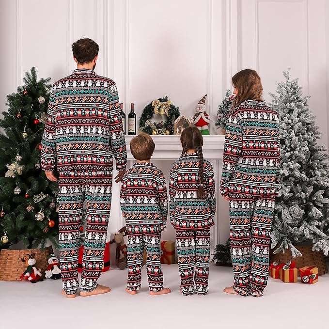 ANGELGGH Family Christmas PJs Matching Sets 2 Pcs Festival Party Pajamas Holiday Warm Sleepwear Couples Button Loungewear