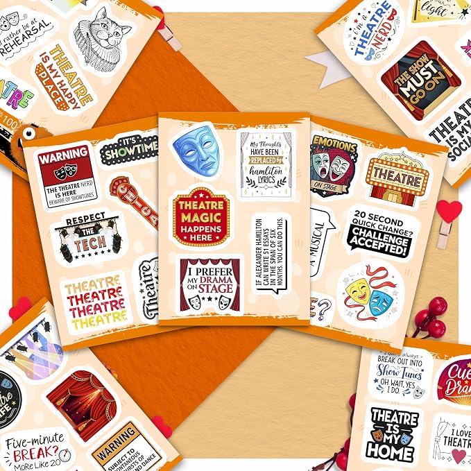 100Pcs Theatre Stickers for Laptop, Drama Stickers and Decals - Theatre Gifts - Drama Party Supplies - Gift for Women & Men