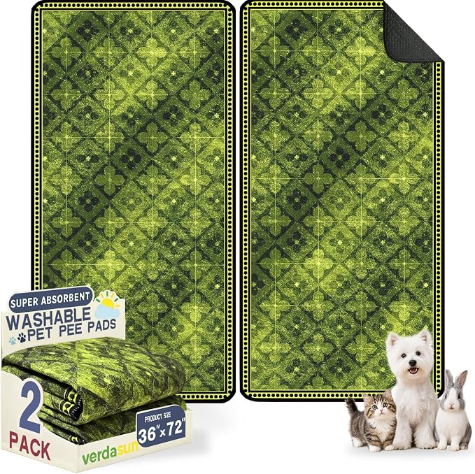 Washable Pee Pads for Dogs, Reusable Puppy Potty Training Pads, Ultra-Absorbent Thick Waterproof Leak-Proof Non-Slip Pads & Mat for Crate, Playpen, Floor, Whelping & Housebreaking , 2 Pack 36"x72"