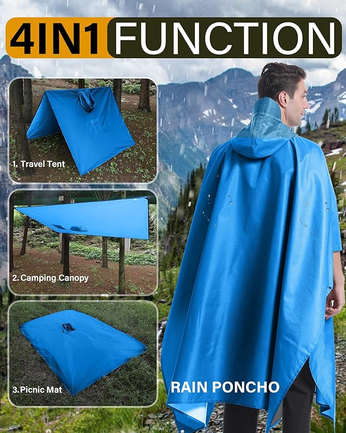 iCreek Hooded Rain Poncho Packable Unisex Raincoat Jacket with Pocket Waterproof Lightweight for Hiking, Camping, Outdoor