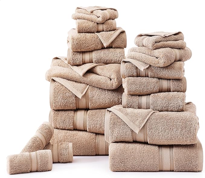 LANE LINEN Towel Set for Bathroom – 18-Pack 100% Ring-Spun Cotton, Zero Twist, Includes 6 Bath, 6 Hand & 6 Washcloth, Suitable for All Body Types, Soft & Quick Dry, Ideal for Airbnb & Spa - Tapue