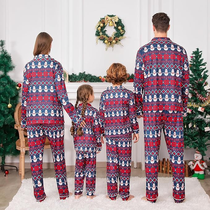 ANGELGGH Family Christmas PJs Matching Sets 2 Pcs Festival Party Pajamas Holiday Warm Sleepwear Couples Button Loungewear