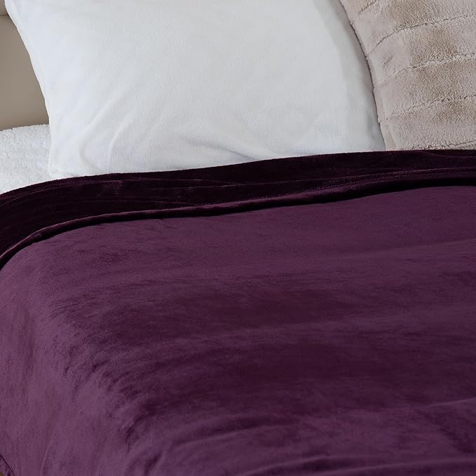 Berkshire Blanket Classic VelvetLoft® Solid Bed Blanket Queen Size,Lightweight Soft Fuzzy Plush Blanket for Bed and Couch,Eggplant Purple,90x90 Inches