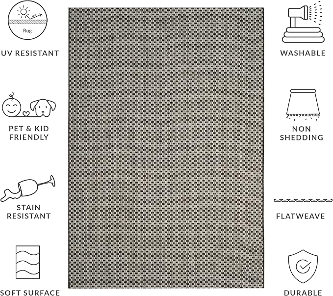 SAFAVIEH Courtyard Collection 96" x 132" Black / Grey CY8653 Indoor/ Outdoor Waterproof Easy-Cleaning Patio Backyard Mudroom Area-Rug