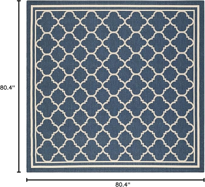 SAFAVIEH Washable Rug Outdoor Courtyard Collection - 6'7" Square, Navy & Beige, Non-Shedding & Easy Cleaning, Ideal for Patio, Backyard, Mudroom (CY6918-268)