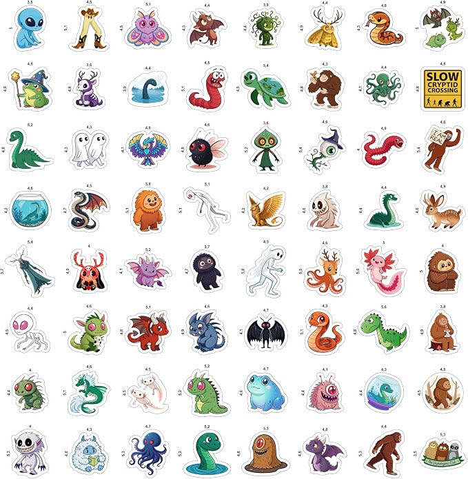 100Pcs Cryptid Stickers Waterproof, Decals - Cryptids Gifts, Party Supplies - Gift for Women & Men