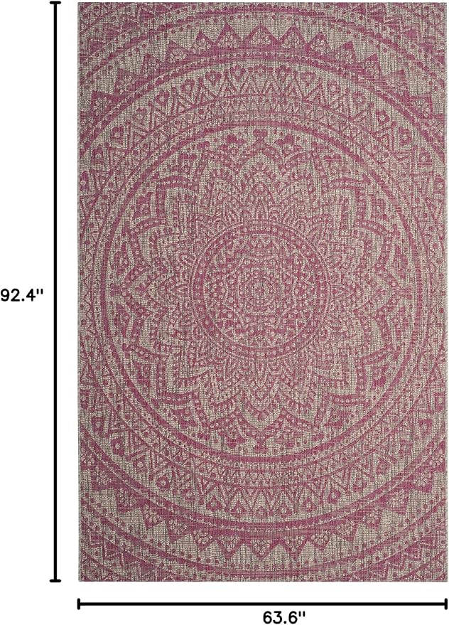 SAFAVIEH Washable Rug Outdoor Courtyard Collection - 5'3" x 7'7", Light Grey & Fuchsia Pink Purple, Non-Shedding & Easy Cleaning, Ideal for Patio, Backyard, Mudroom (CY8734-39712)