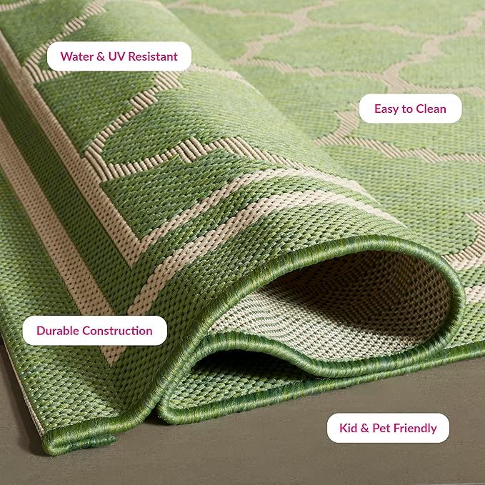 SAFAVIEH Washable Rug Outdoor Courtyard Collection - 2'3" x 18' Runner, Green & Beige, Non-Shedding & Easy Cleaning, Ideal for Patio, Entryway, Mudroom, Hallway, Kitchen (CY6918-244)