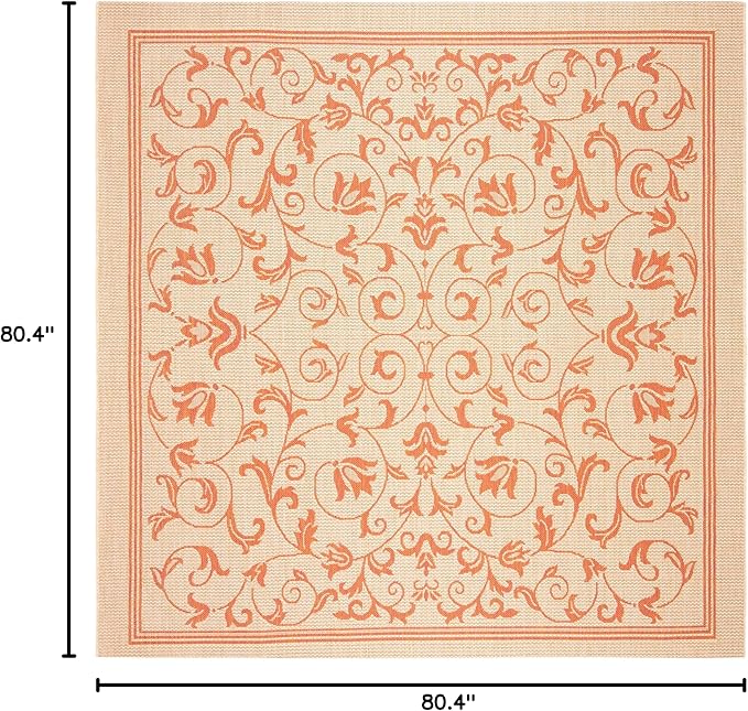 SAFAVIEH Washable Rug Outdoor Courtyard Collection - 6'7" Square, Natural & Terracotta, Non-Shedding & Easy Cleaning, Ideal for Patio, Backyard, Mudroom (CY2098-3201)