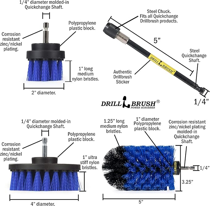 Aquatic All-Purpose Cleaning Brush Set - Medium Stiffness Blue Brushes - Long Reach Extension Attachment Kit - Aquarium Cleaning Products - Fish Tank Cleaner Brushes - Boat Scrub Brush - Hull Scrubber