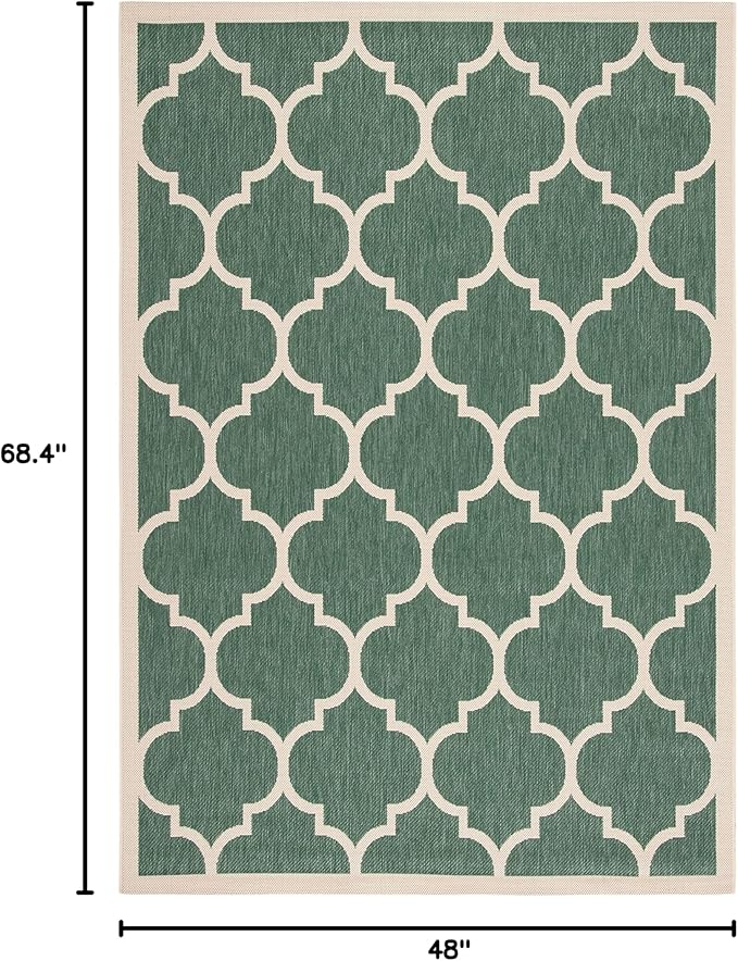 SAFAVIEH Washable Rug Outdoor Courtyard Collection - 4' x 5'7", Dark Green & Beige, Non-Shedding & Easy Cleaning, Ideal for Patio, Backyard, Mudroom (CY6914-322)