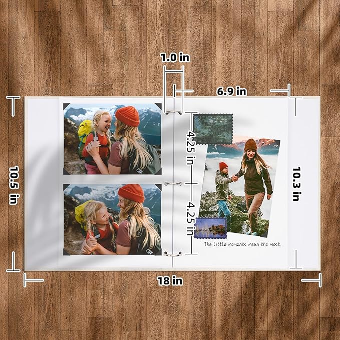 Vienrose Photo Album Scrapbook, 3 Ring 8" x 10" Linen Cover Kraft Paper Memory Book with 30 Sheets 60 Pages, Scrapbook Set for Wedding, Anniversary, Family, Travel, Beige