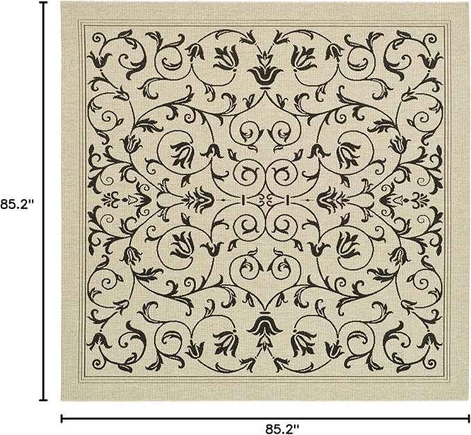 SAFAVIEH Washable Rug Outdoor Courtyard Collection - 7'10" Square, Sand & Black, Non-Shedding & Easy Cleaning, Ideal for Patio, Backyard, Mudroom (CY2098-3901)