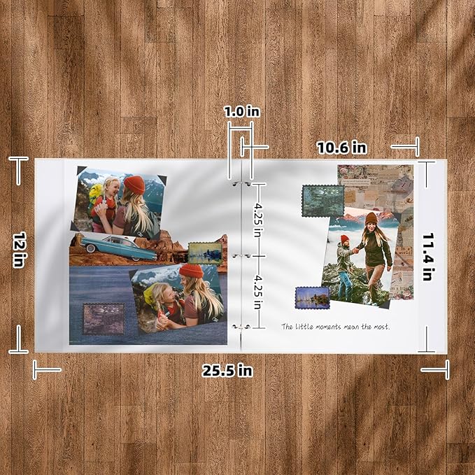 Vienrose Photo Album Scrapbook, 3 Ring 12" x 12" Linen Cover Kraft Paper Memory Book with 50 Sheets 100 Pages, Scrapbook Set for Wedding, Anniversary, Family, Travel, Beige