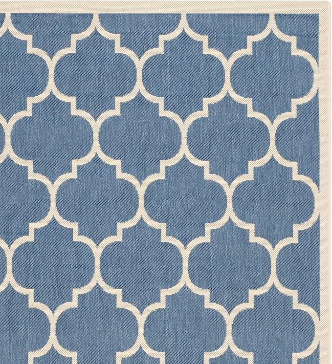 SAFAVIEH Washable Rug Outdoor Courtyard Collection - 4' x 5'7", Blue & Beige, Non-Shedding & Easy Cleaning, Ideal for Patio, Backyard, Mudroom (CY6914-243)