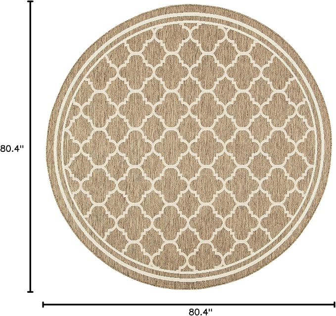 SAFAVIEH Washable Rug Outdoor Courtyard Collection - 6'7" Round, Brown & Bone, Non-Shedding & Easy Cleaning, Ideal for Patio, Backyard, Mudroom (CY6918-242)