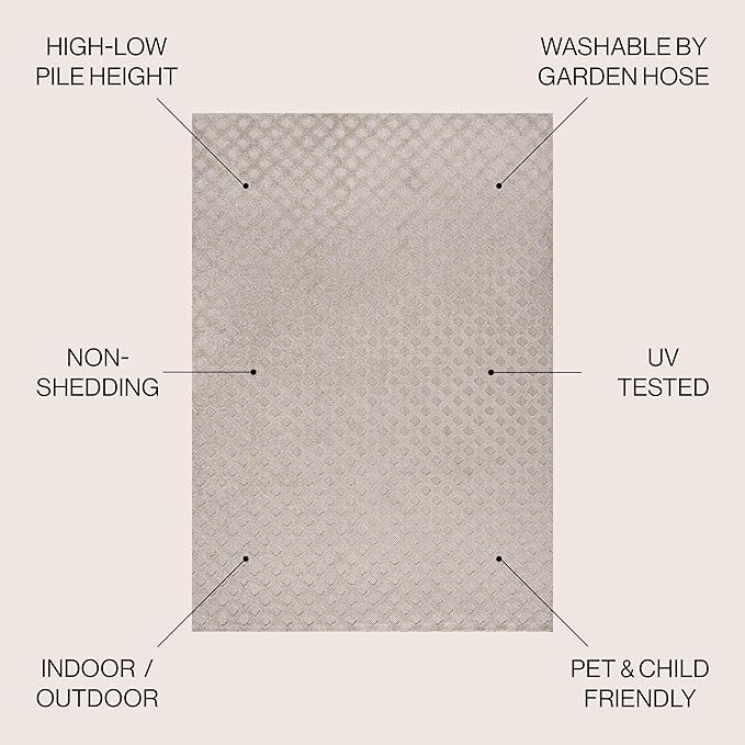JONATHAN Y Mini-Diamond Trellis Indoor Outdoor Area Rug 8X10 Beige, Rabat High-Low Pile for Backyard, Patio, Porch, Easy-Cleaning, High Traffic, Pet-Friendly, Non-Shedding (SBH101A-8)
