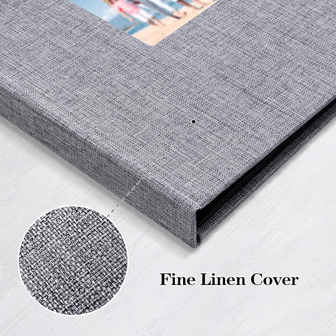 Mublalbum 2 Pack Small 4x6 Photo Album Linen Cover with Display Window Mini Picture Book Each Holds 52 Vertical Pockets for Artwork Postcards or Pictures Storage (Gray)