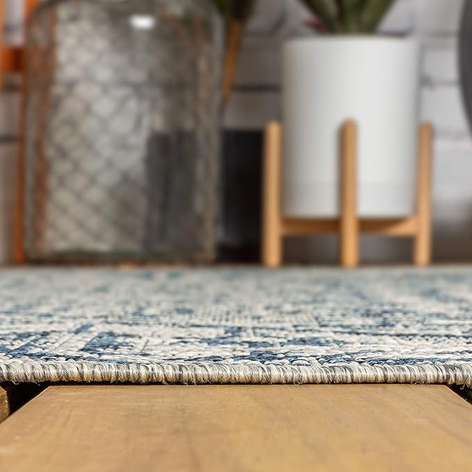 JONATHAN Y Boho Medallion Indoor Outdoor Square Area Rug 3X3 Navy/Gray, Estrella Textured Weave for Backyard, Patio, Porch, Easy-Cleaning, High Traffic, Pet-Friendly, Non-Shedding (SMB105B-3SQ)
