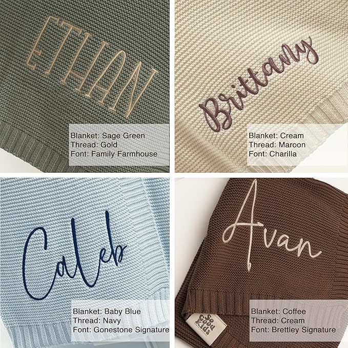 100% Organic Cotton Personalized Baby Blanket | Embroidered Custom Name, Knitted Baby Blanket for Girl and Boys Customized