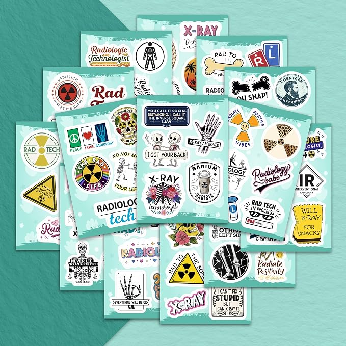 100Pcs Radiology Stickers, Rad Tech Stickers, Xray Decals for Water Bottle and Laptop - Radiology Party Supplies & Decorations - Rad Tech Gifts for Women & Men