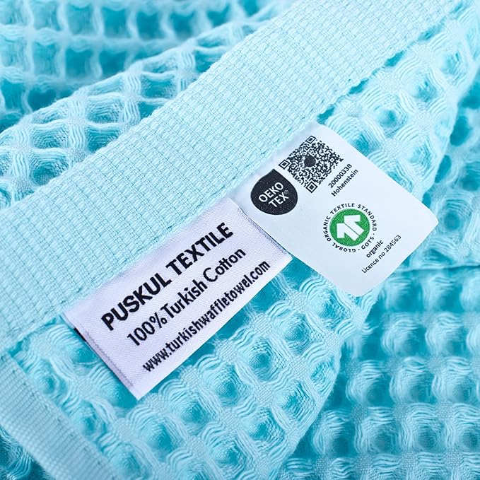 PÜSKÜL - Set of 3 Organic Waffle Hand Towel Turquoise - Premium Quality, 100% Turkish Cotton, Soft, Quick-Dry, Absorbent, Lint-Free Face Kitchen Hand Towels (Turquoise, Hand Towels - Pack of 3)