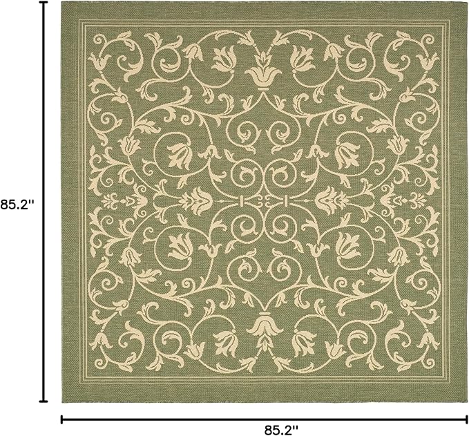 SAFAVIEH Washable Rug Outdoor Courtyard Collection - 7'10" Square, Olive & Natural, Non-Shedding & Easy Cleaning, Ideal for Patio, Backyard, Mudroom (CY2098-1E06)