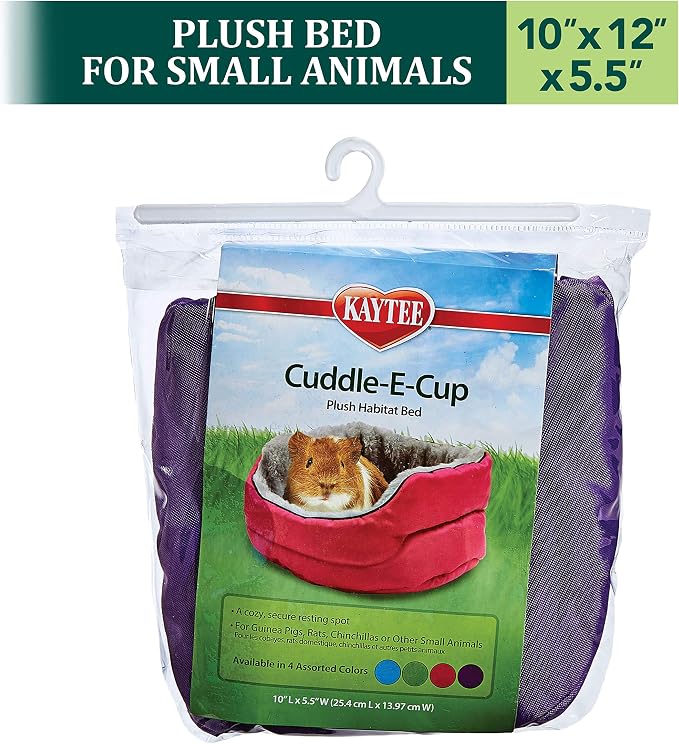 Kaytee Super Sleeper Cuddle-E-Cup Bed for Guinea Pigs, Chinchilla | Cozy cage comfort. Small animal bed with padded faux fur. Machine washable, cage straps, padded floor