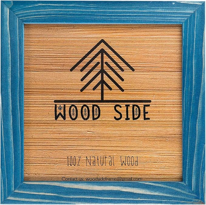 Rustic Wooden Square Picture Frames 8x8 - Set of 2 - 100% Natural Farmhouse Washed Barn Wood with Real Glass for Wall Mounting and Tabletop Photo Frame - Navy Blue