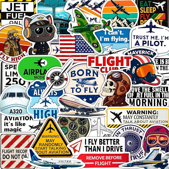 100Pcs Aviation Stickers and Decals Waterproof - Pilot Stickers for Laptop, Airplane Decals - Aviation Gifts for Pilots - Gift for Women & Men