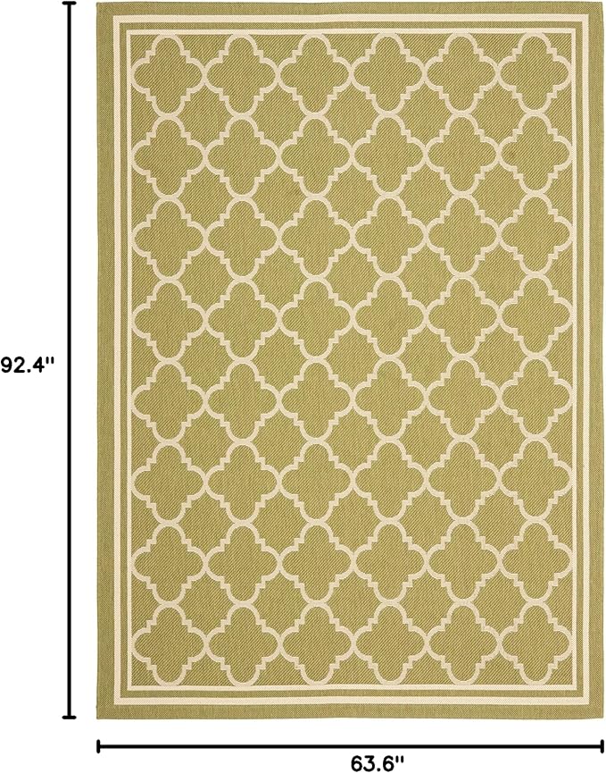 SAFAVIEH Washable Rug Outdoor Courtyard Collection - 5'3" x 7'7", Green & Beige, Non-Shedding & Easy Cleaning, Ideal for Patio, Backyard, Mudroom (CY6918-244)