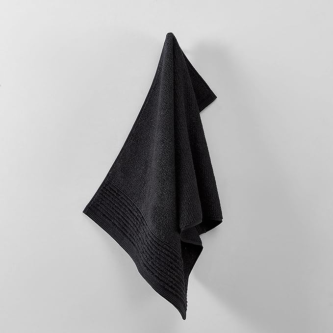 Vera Wang - Bath Towels, Highly Absorbent & Super Soft Bathroom Essentials, Oeko-Tex Certified (Sculpted Pleat Black, 6-Piece) (Pack of 6)