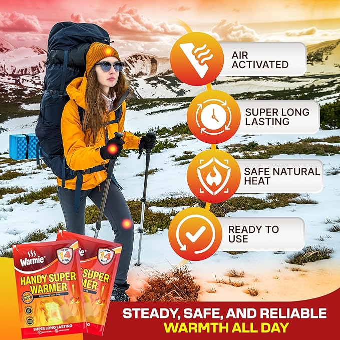 Warmie Super Warmer for Hand and Body | All Natural & Safe, Easy & Comfort, Instant & Quick Heat | Air Activated, Last-Longer, Bigger Size | Steady Heating for Cold Temperature, Odorless 20 Packs